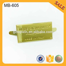 MB605 Custom yellow gold Metal Plate Logo for Purse, Bags, Shoes